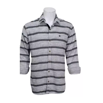 Black/Grey Striped Cotton Full Sleeve Shirt For Men